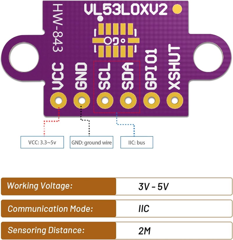 Starry 5pcs VL53L0X Time-of-Flight (ToF) Ranging Sensor Breakout 940nm 2.8-5V GY-VL53L0XV2 Laser Distance Module Ranging Flight Measurement Module I2C IIC - Image 4